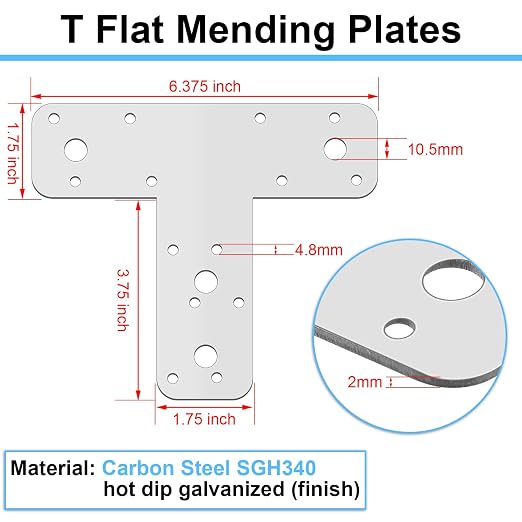 12 Pcs T Post Bracket Flat Tee Mending Plate Silver Strong T Repair Straps - Image 2