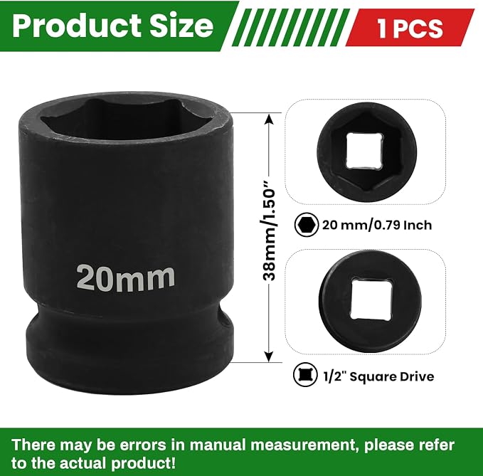 1/2" Drive 20mm Deep Impact Socket, 6 Point Chrome Molybdenum Steel Heavy Duty - Image 2