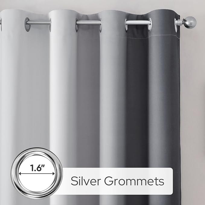 HOMEIDEAS Gray Grey Ombre Blackout Curtains, 52 X 63 Inch Length Gradient Color - Image 7