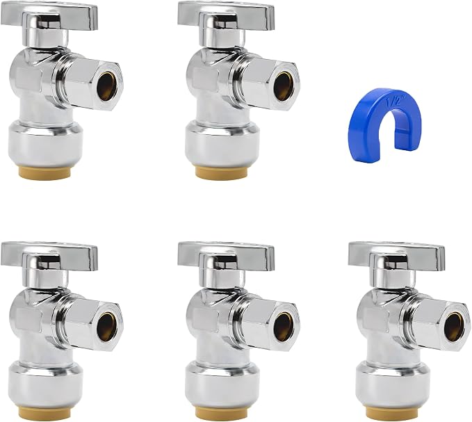 Angle Stop Valve 5 Pack, 1/2" Ptc X 3/8" Compression Water Shut Off Valve by PURAGEIR