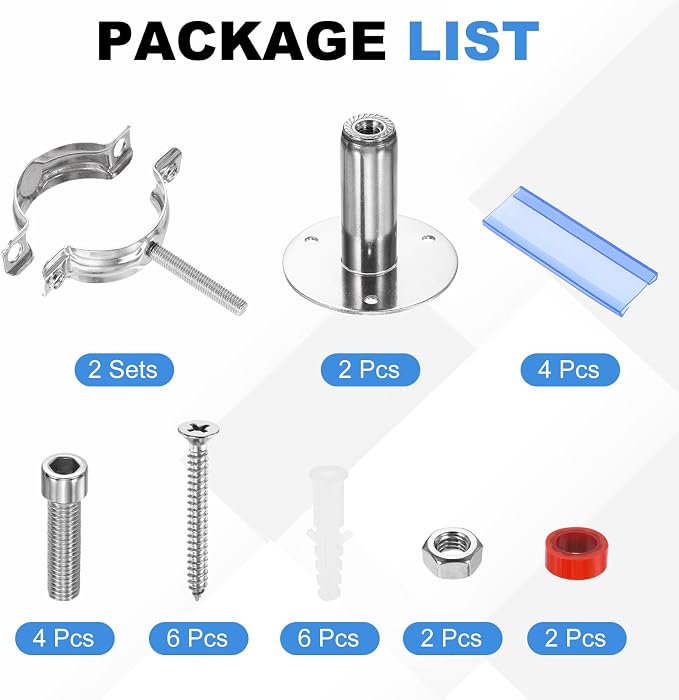 HARFINGTON 2 Set Wall Mount Ceiling Mount Pipe Supports 304 Stainless Steel - Image 3