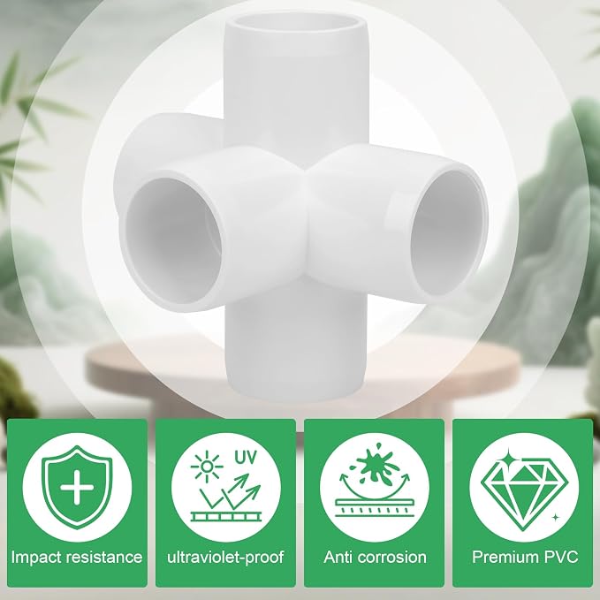 4Pack 1" Tee PVC Pipe Fitting 5 Way Elbow Connector Furniture Grade SCH40 5-Way - Image 4