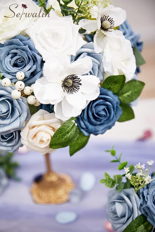 Serwalin Dusty Blue Artificial Flowers Silk Flowers - Image 8