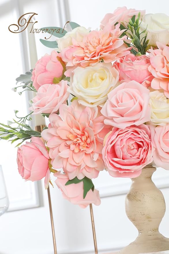 Pink Artificial Flowers Fake Rose Flowers Dahlia - Image 2
