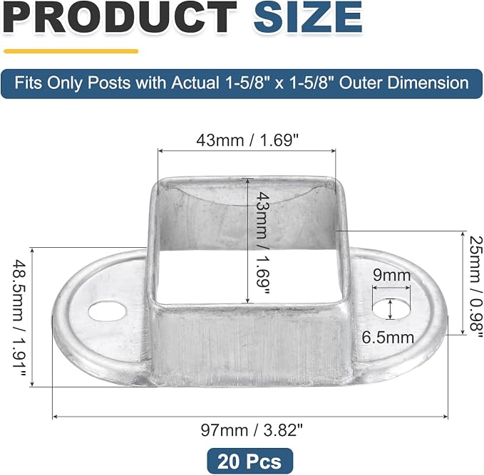 uxcell 20 Pack Square Post Flange Base, Fits 1.7x1.7 Square Tube Galvanized - Image 2