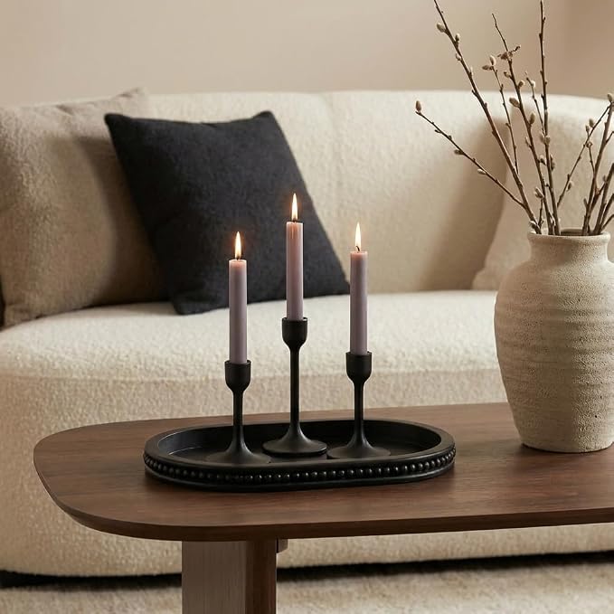 Hanobe Black Decorative Trays for Living Room Coffee Table, Beaded Edge | 15" - Image 4
