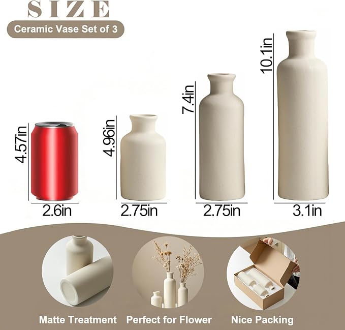 Modern Ceramic Vase Set of 3, Decorative Bottles - Image 5