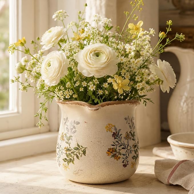 Xiaan Jiaju Ceramic Flower Vase, Rustic Farmhouse Vases & Planting Pots - Image 5