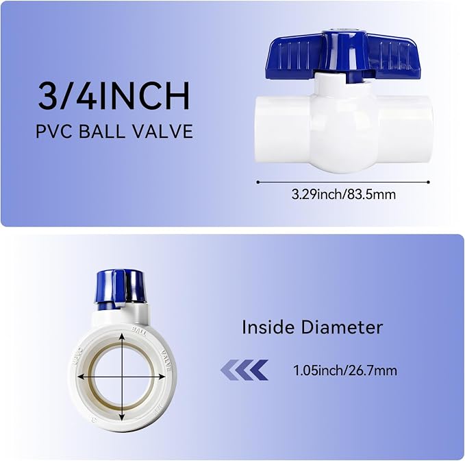 10Pack PVC Ball Valves 3/4'' NPT Threaded Full Port, T-handle SCH40 Water Pipe - Image 6