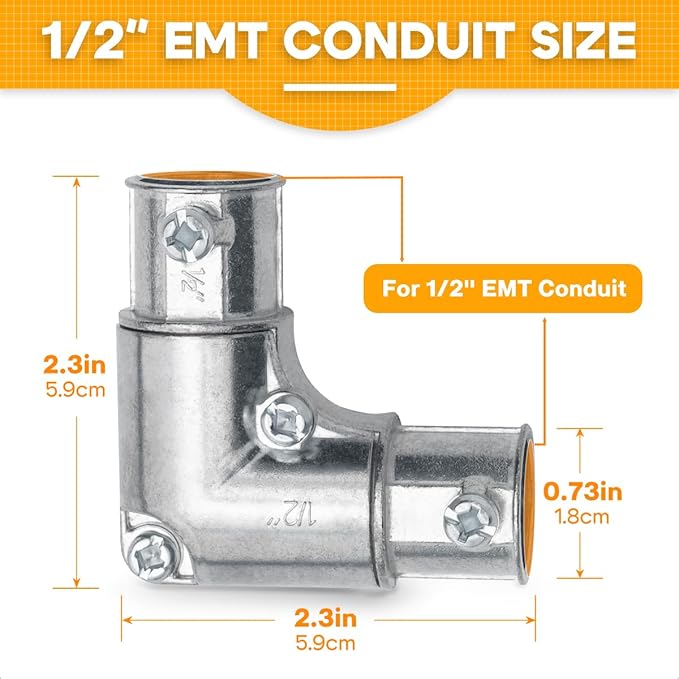 1/2 Inch EMT to EMT 90 Degree Inside Corner Pulling Elbows, EMT Conduit - Image 2