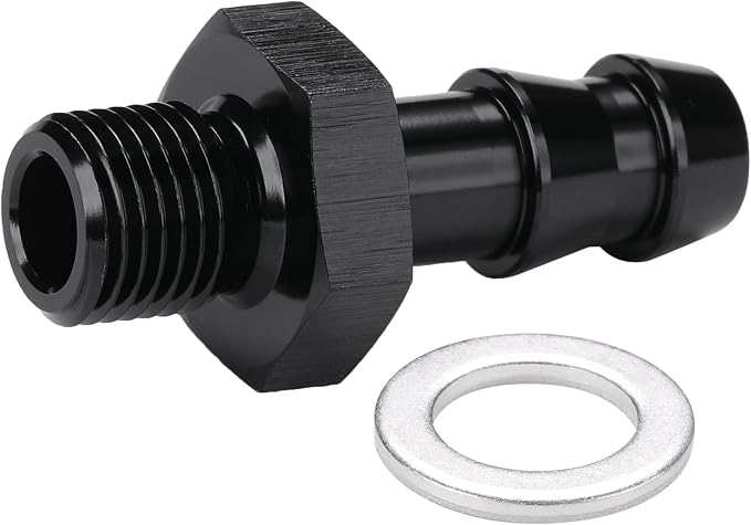M10x1.0 Male Metric to 5/16 Barb Fuel Pump Outlet Adapter Fitting Aluminum Black - Image 4