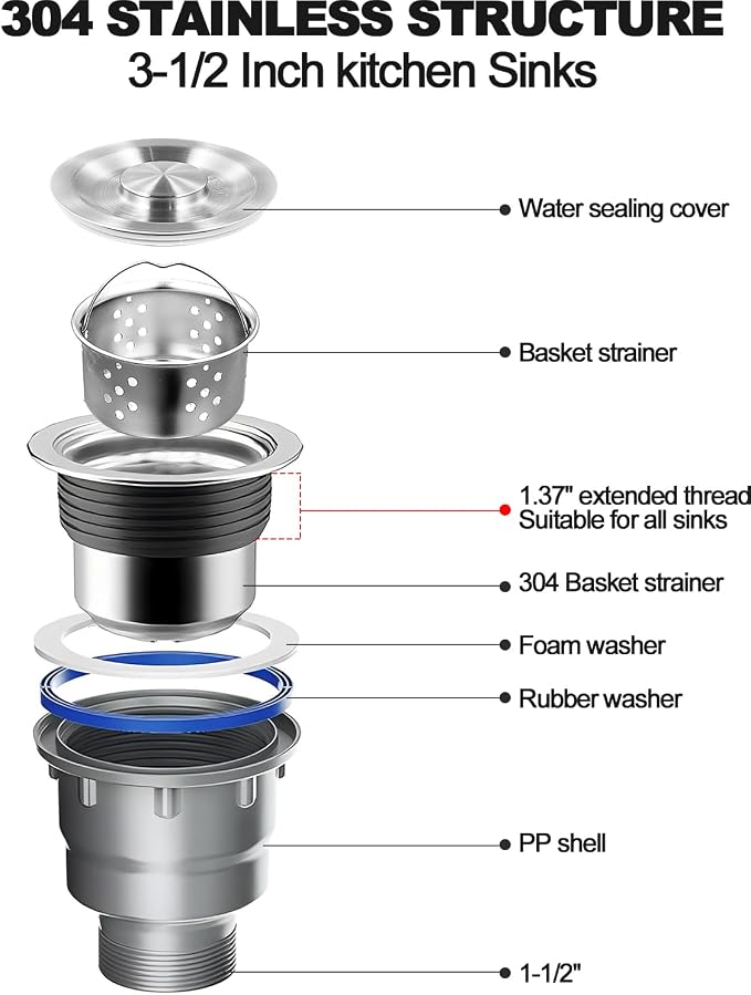 One Sink Kitchen Drainage Kit Space Saving Flexible Drain Pipe Flexible P-Trap - Image 3