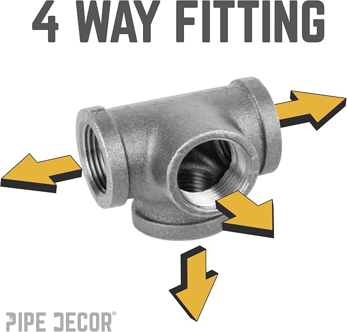 1/2" Side Outlet Tee Fitting, PIPE DECOR Black Malleable Iron Fittings Fit - Image 3