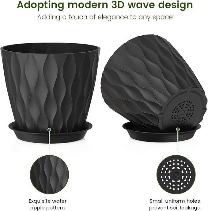Meowell 7 inch Plant Pots for Indoor Outdoor Plants, 5 Pack Thick Flower Pots - Image 3