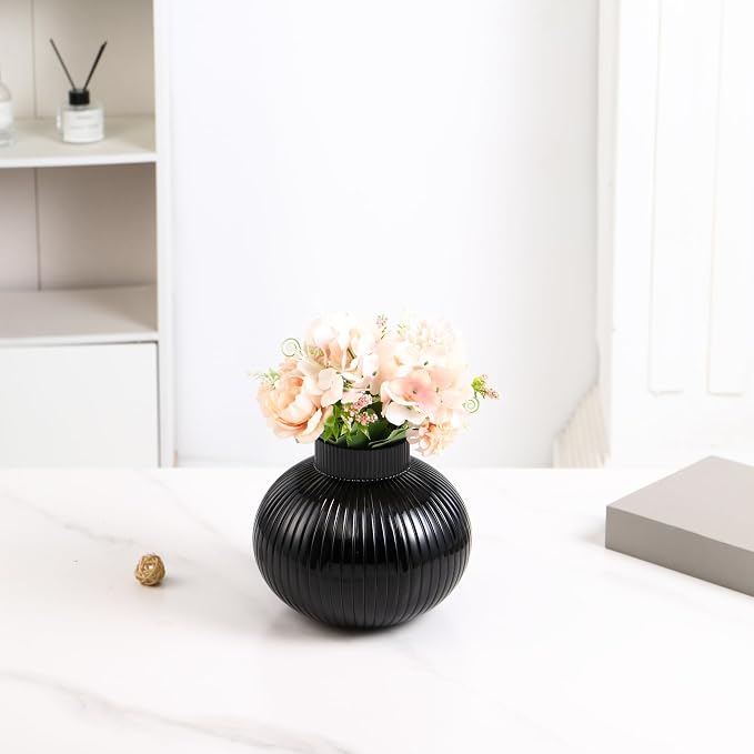 Black Glass Vase, Flower Vases for Bouquet, Ribbed Glass Vases for Flowers - Image 5