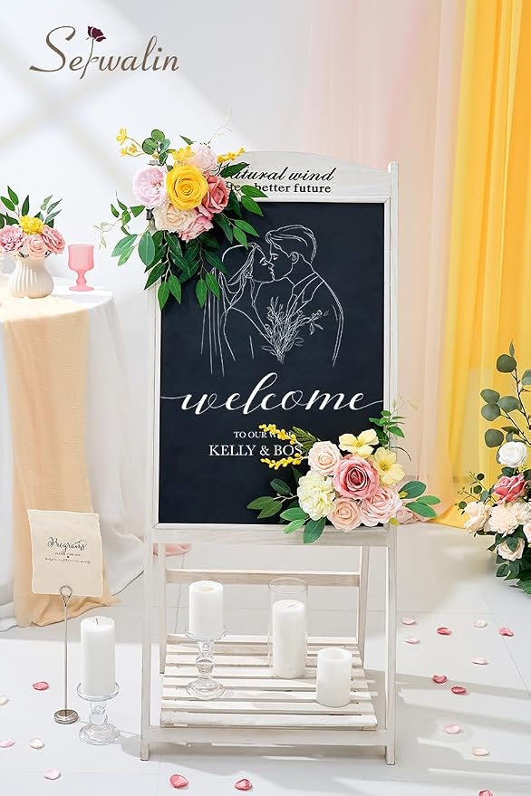 Serwalin Pink Yellow Artificial Flowers, Wedding Silk Fake Flowers Box | Faux - Image 2