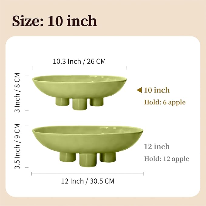 Three-Leg Ceramic Fruit Bowl, 10 Inch Oval Serving Dish - Image 8