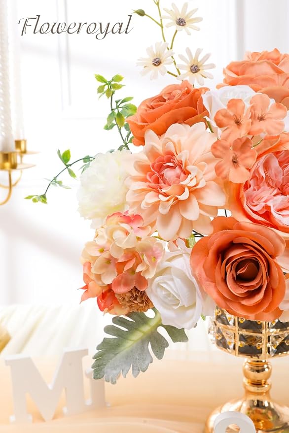 Artificial Flowers Combo Champagne Flowers Mix Silk Flowers Dahlia Roses - Image 2