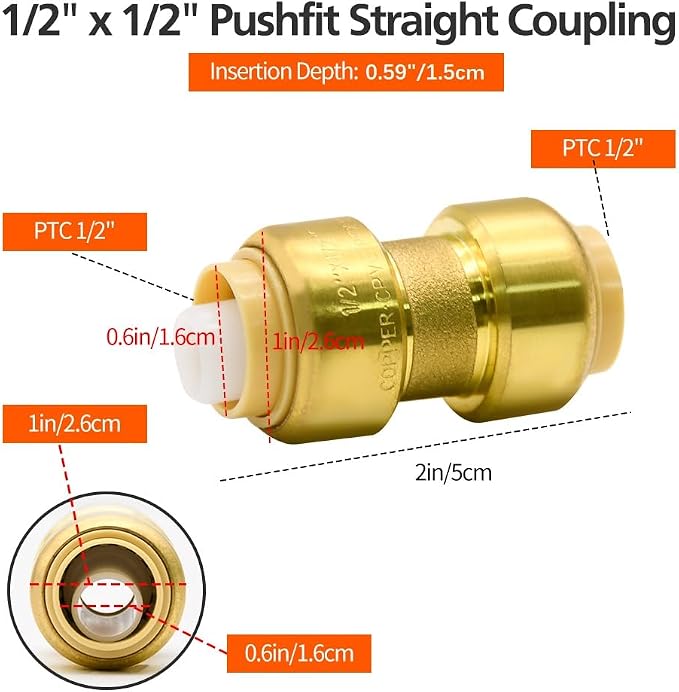 12 Pack 1/2” Pushfit Straight Coupling Fittings - Image 2