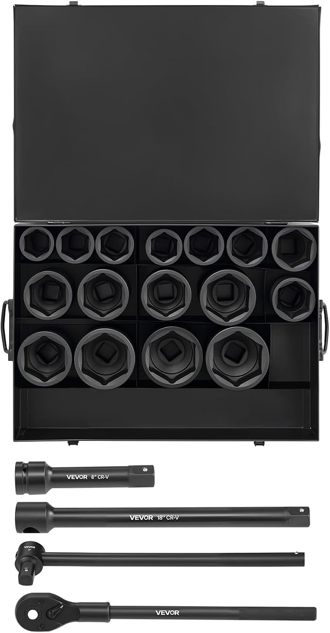 VEVOR 1 in Drive Impact Socket Set, 21 Piece, SAE | 6 Point Shallow Cr-V Impact - Image 9