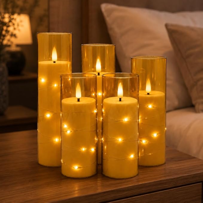 5 Pack Champagne Transparent Acrylic Flameless Taper Candles, Flickering Black - Image 7