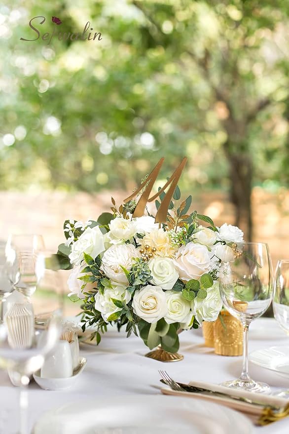 Serwalin Artificial Flowers White Peony Flowers Fake Wedding Flowers Cake - Image 7