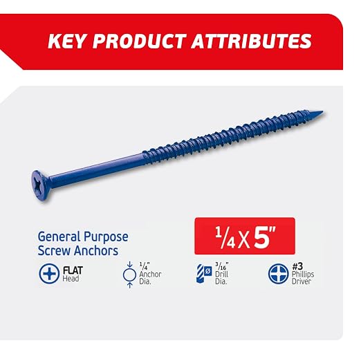 1/4 x 5 Countersunk Phillips Flat Head Blue Concrete Screw Anchors - Image 2
