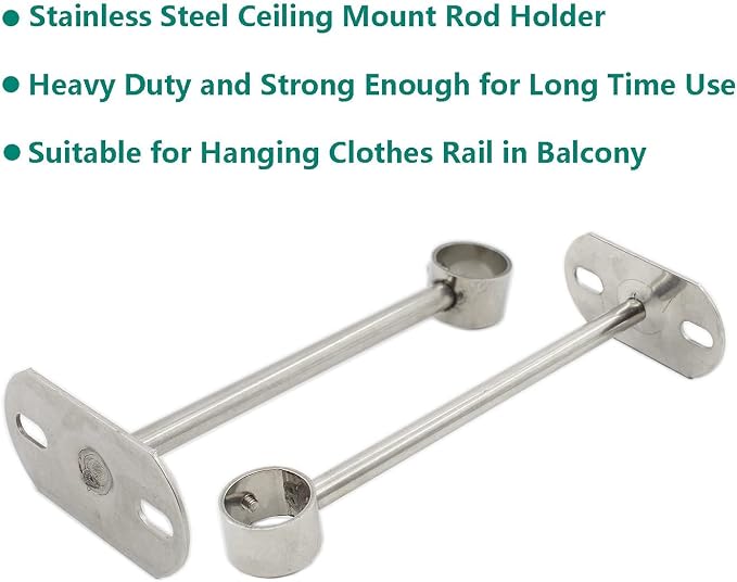 2 Pack Ceiling Mount Bracket, Stainless Steel Wardrobe Pipe Bracket Rod Holder - Image 4