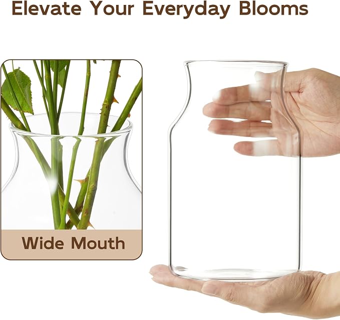 Clear Glass Vase, 8 inch Glass Flower Vase - Image 3