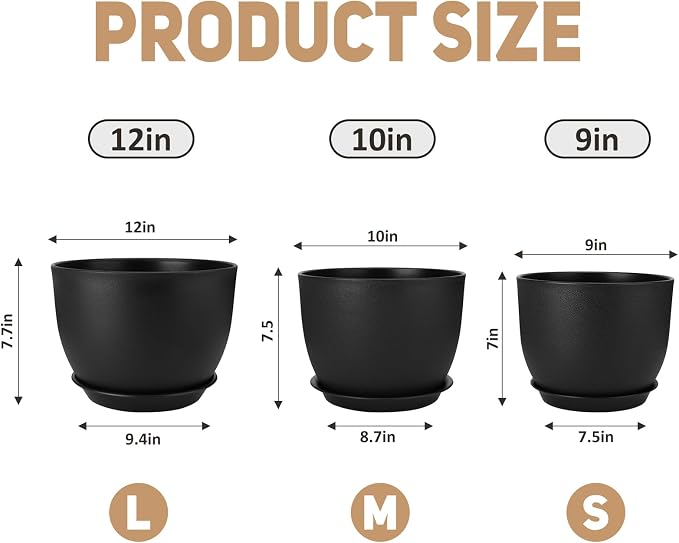 YNNICO Plant Pots 12/10/9 inch Set of 3, Flower Pots - Image 2