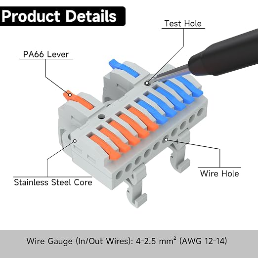 3Pcs Lever Wire Connectors, 2 in 10 Out, 4-2.5 mm² | 4-2.5 mm² Quick Wiring DIN - Image 5