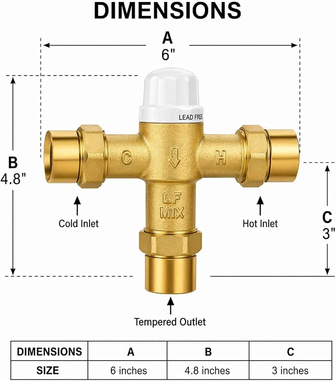 3/4" FNPT Type Thermostatic Mixing Valve, Cert: ASSE, NSF | TMV, Precise water - Image 2