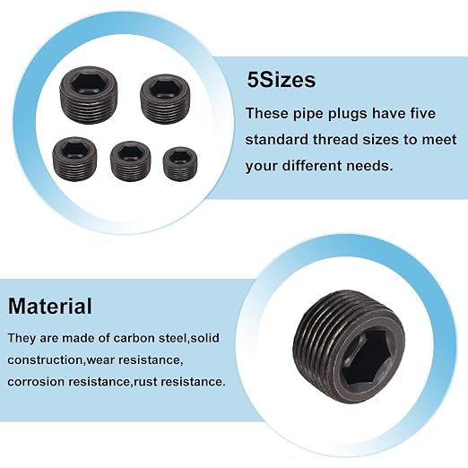 26PCS Black Pipe Plug Fitting Assortment Kit, Carbon Steel 5 Sizes 1/8" 1/4" - Image 4