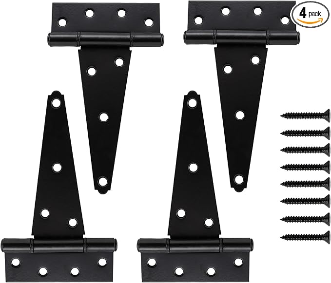HOME MASTER HARDWARE 6" Heavy Duty Gate Hinges, 4 Pack T Strap Hinges | Steel by HOME+MASTER+HARDWARE