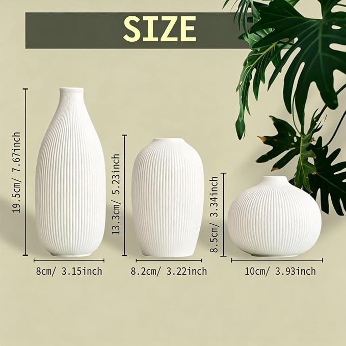 White Ceramic Vase Set of 3 - Image 6