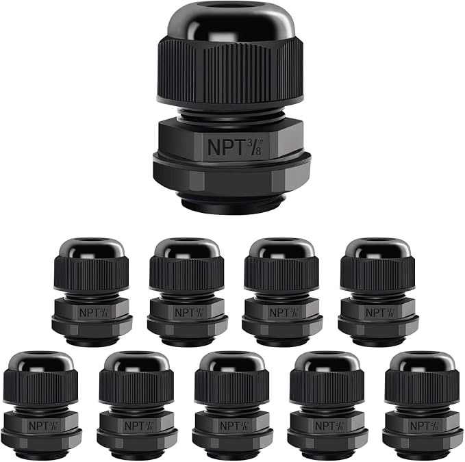 10 Pack NPT 3/8" Cable Glands Waterproof Adjustable 5-10mm Cable Connectors by LeMotech