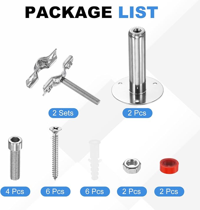 HARFINGTON 2 Set Wall Mount Ceiling Mount Pipe Supports 304 Stainless Steel - Image 3