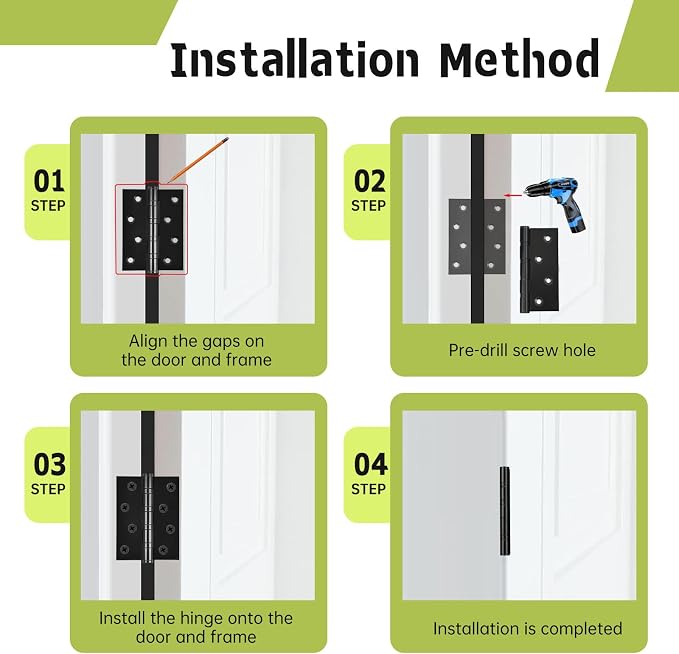 3-Pack Black Door Hinges, 4 Inch Heavy Duty Stainless Steel Hinge - Image 6
