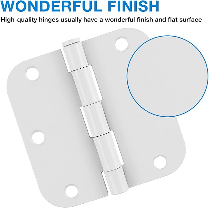 TDCHINGES 3 1/2" Matte White Door Hinges 3.5" 5/8" Radius Rounded 12 Pack | - Image 4