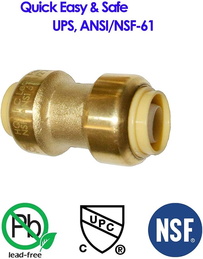 Push Fit PEX Fittings Straight Coupling 1/2", Push-to-Connect Copper, No Pb - Image 7