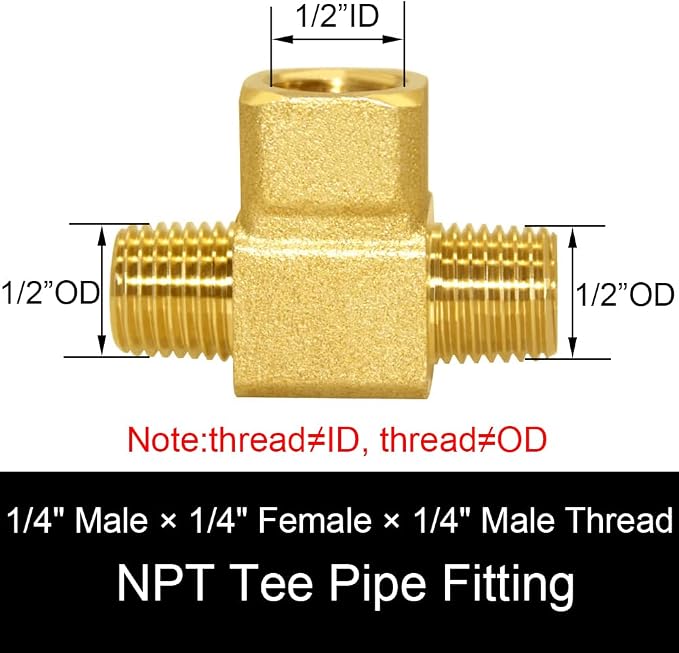 Joywayus Brass Pipe Fitting Barstock Street Tee T 3 way NPT 1/4" Male × 1/4" - Image 2