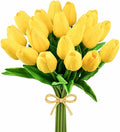 Mandy's 20pcs Artificial Yellow Tulips | 13.5 Inch Lifelike PU Tulips Faux by Mandys