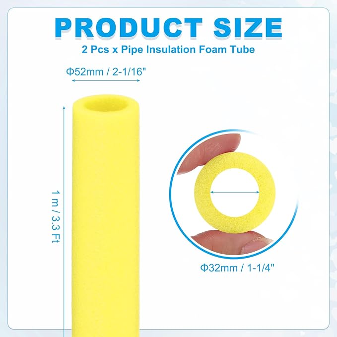 PATIKIL Pipe Insulation Foam Tube Foam Pipe Tubing Covers Yellow 2Pcs | 1-1/4" - Image 2