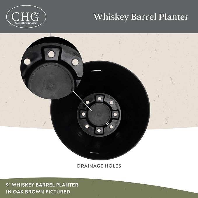 Whiskey Resin Flower Pot Barrel Planter, 20.5" Walnut Brown - Image 3