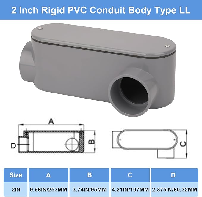 2 Inch Rigid PVC Conduit Body Type LL, Slip x Slip PVC Conduit Bodies LL Type - Image 2