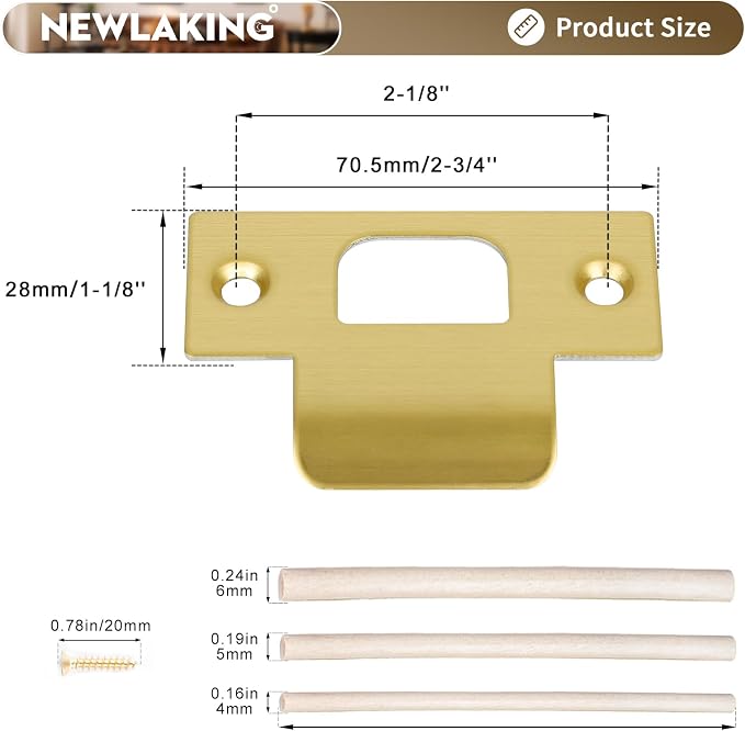 T-Shape Door Strike Plate, Satin Brass, 2-1/8'' Hole Spacing | Door Frame - Image 2