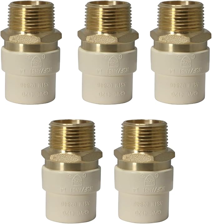 5 Pack XFITTING 3/4" CPVC Brass Adapter, Female CPVC to Brass NPT by XFITTING
