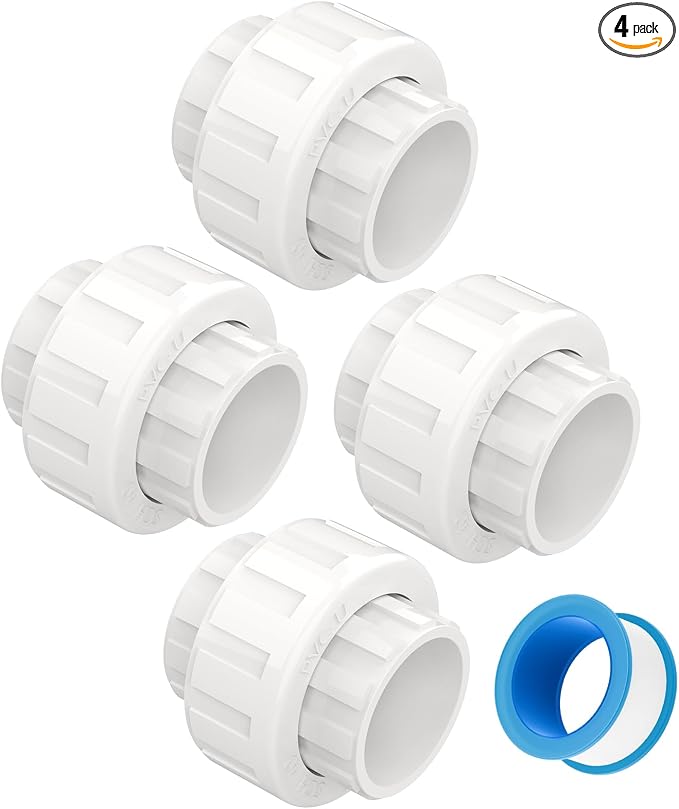 4 PCS 3/4" PVC Union Coupling Pipe Fitting, Slip Joint Adapter PVC Connectors by Unknown