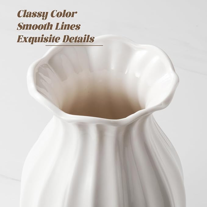 White Ceramic Vase, 7.8 Inch Flower Vase Home Decor Modern Decorative Vases | - Image 6