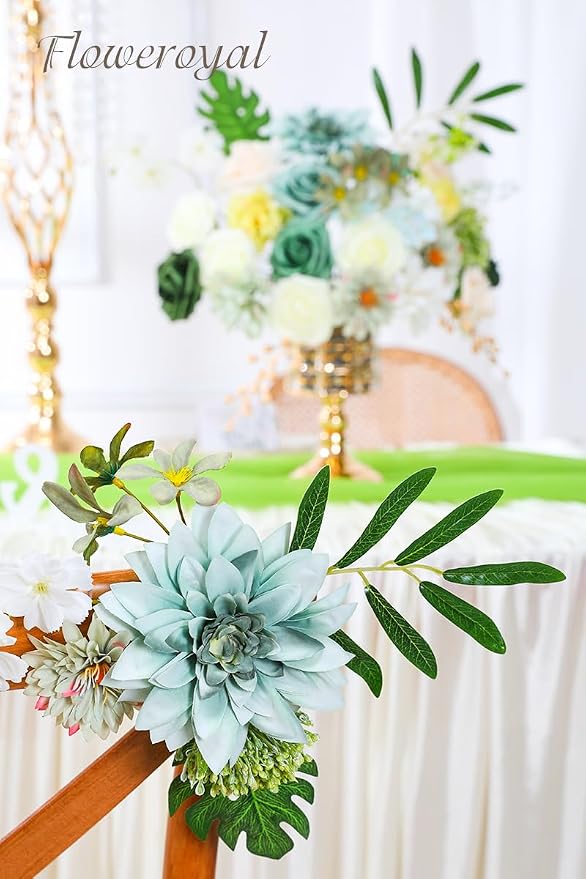Artificial Flowers Combo Green Flowers Mix Silk Flowers Dahlia Roses - Image 2